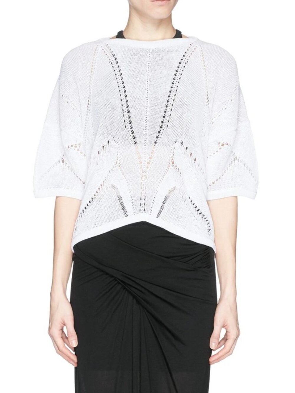 HELMUT LANG White Fractured Lace Short Sleeve Sweater Top Size P NWT $290